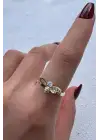 Zirkon Taşlı Arı Tasarım Ayarlanabilir Kadın Çelik Yüzük Altın Kararmaz Renk Atmaz