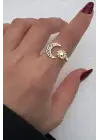 Vintage Seri Güneş Hilal Tasarım Ayarlanabilir Kadın Çelik Yüzük Altın Kararmaz Renk Atmaz