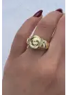 Vintage Seri Gül Motifli Spiral Form Ayarlanabilir Kadın Çelik Yüzük Altın Kararmaz Renk Atmaz
