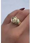 Vintage Seri Gül Motifli Spiral Form Ayarlanabilir Kadın Çelik Yüzük Altın Kararmaz Renk Atmaz