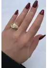 Vintage Seri Gül Motifli Spiral Form Ayarlanabilir Kadın Çelik Yüzük Altın Kararmaz Renk Atmaz