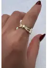 Vintage Seri Fiyonk Form Ayarlanabilir Kadın Çelik Yüzük Altın Kararmaz Renk Atmaz
