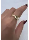 Vintage Seri Fiyonk Form Ayarlanabilir Kadın Çelik Yüzük Altın Kararmaz Renk Atmaz