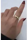 Vintage Seri Fiyonk Form Ayarlanabilir Kadın Çelik Yüzük Altın Kararmaz Renk Atmaz