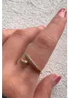 Çift Renk Modern Zirkon Taşlı Kavisli Çivi Ayarlanabilir Kadın Çelik Yüzük Kararmaz Renk Atmaz