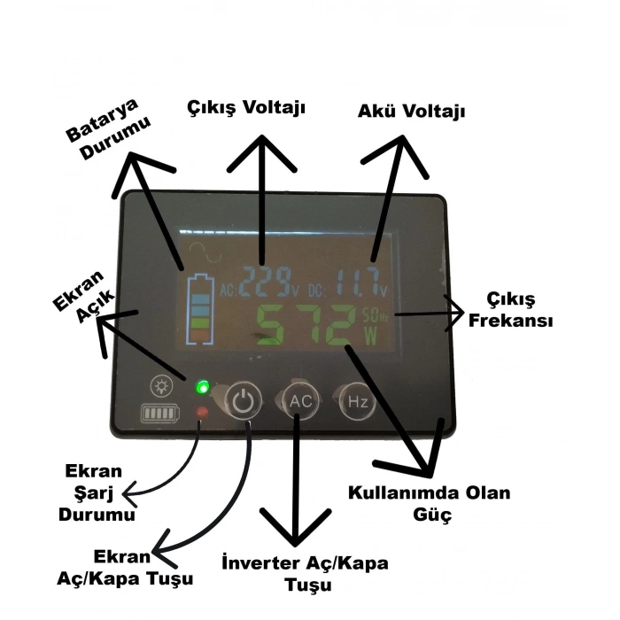 1000 Watt 12 Volt Tam Sinüs UPS Bluetooth Ekranlı İnverter