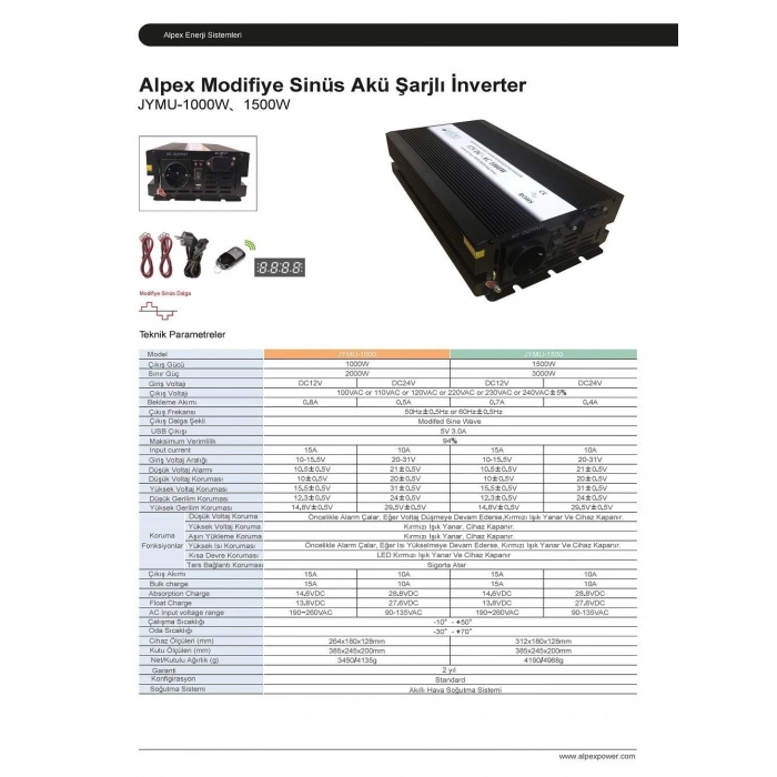 1500 Watt 12 Volt Ups (Şebeke Şarjlı) Modifiye Sinüs İnverter