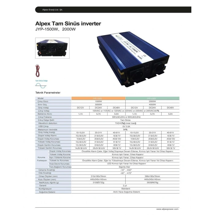 2000 WATT 12 VOLT TAM SİNÜS İNVERTER