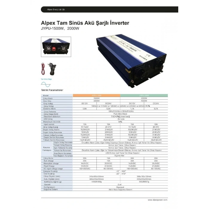 2000 Watt 12 Volt Ups (Şebeke Şarjlı) Tam Sinüs İnverter