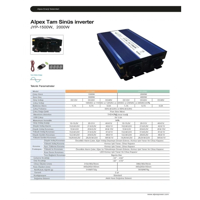 2000 WATT 24 VOLT TAM SİNÜS İNVERTER