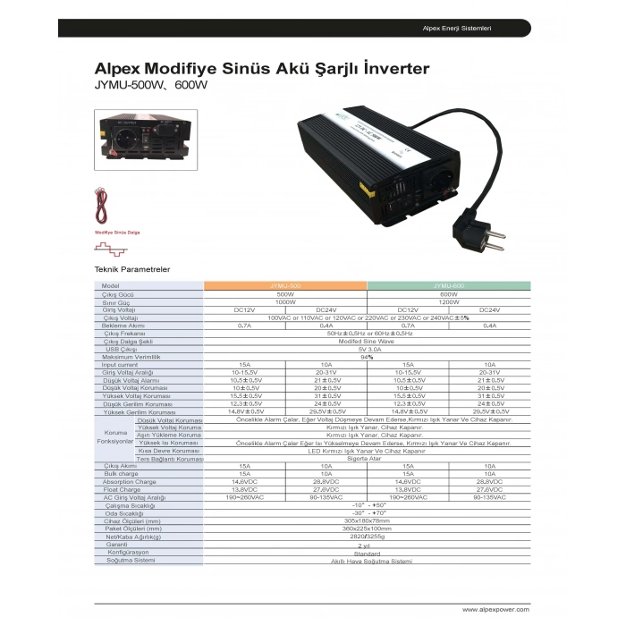 500 Watt 12 Volt Ups (Şebeke Şarjlı) Modifiye Sinüs İnverter