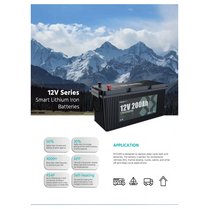 Pylontech 12V 200AH Lityum Akü Bluetooth Haberleşmeli Lifepo4