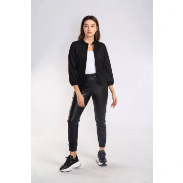 Lastikli Cepli Deri Pantolon-SİYAH