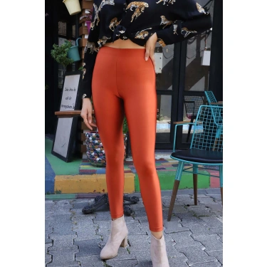 Yüksek Bel Disco Tayt - KİREMİT