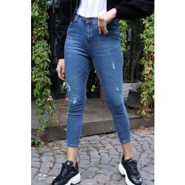 Yüksek Bel Skinny Jean Pantolon  - MAVİ
