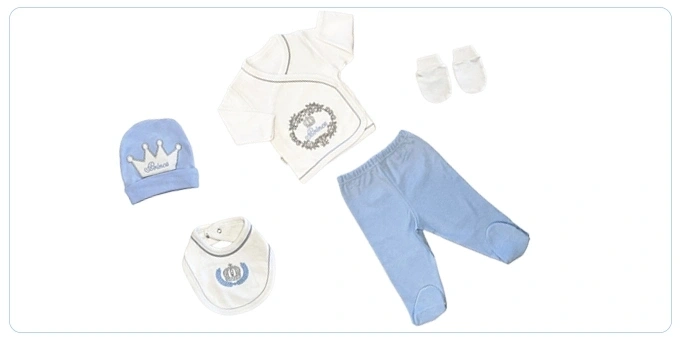 Sema Baby Prens Lüks 5 Parça Hastane Çıkışı Zıbın Seti - Mavi