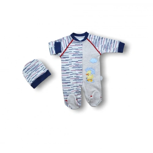 0-3 3-6 6-9 Ay Şemsiyeli Ördek Nakışlı Şapkalı Erkek Bebek Tulumu Lacivert