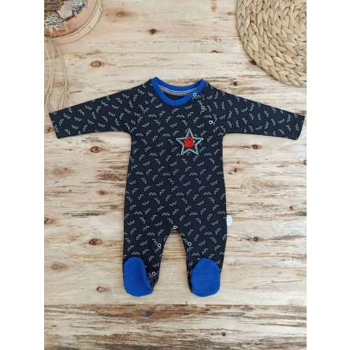 0-3 3-6 6-9 Ay Star Baby Baskılı Çıt Çıt Kapama Erkek Bebek Tulum Siyah