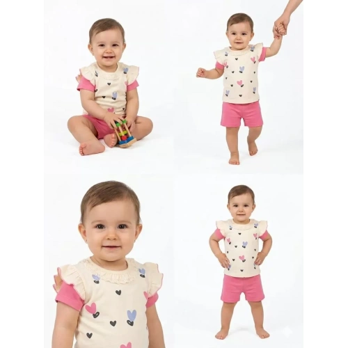 1/3 Yaş Piti Kalp Baskılı Çocuk Takımı
