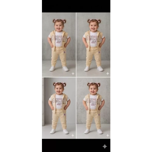 1/4 Yaş Girl Baskılı Yelekli 3lü Çocuk Takımı