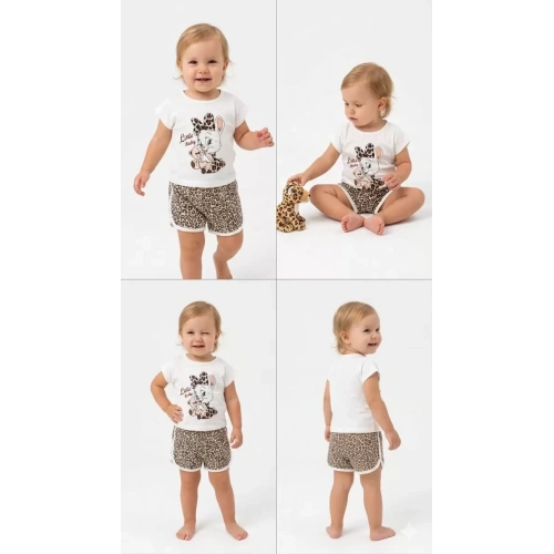 1/4 Yaş Leopar Tavşan Baskılı Çocuk Takımı