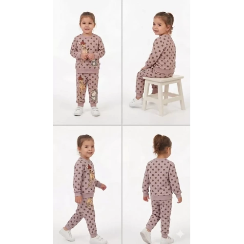 2-3-4-5 Yaş Ceylan Baskılı Penye Çocuk Takımı