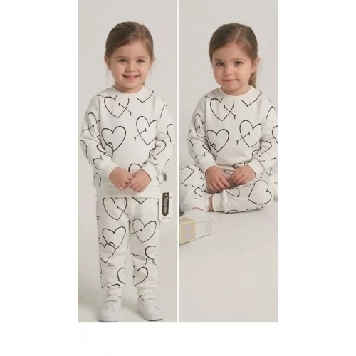 2-3-4-5 Yaş Kalp Baskılı Penye Çocuk Takımı