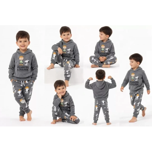 2-5 Yaş Kapşonlu Baskılı 2 Li Çocuk Takımı