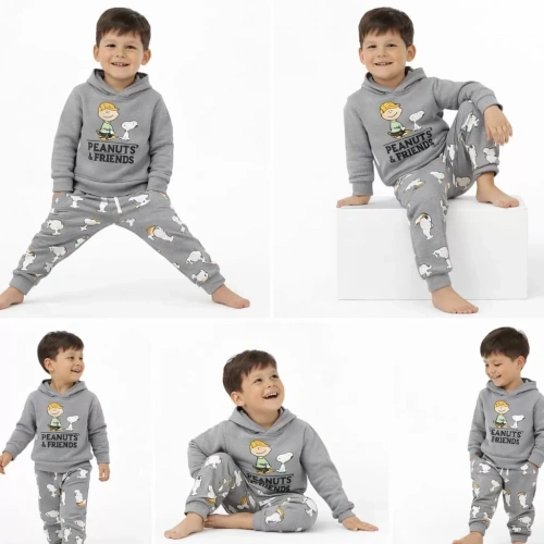 2-5 Yaş Kapşonlu Baskılı 2 Li Çocuk Takımı