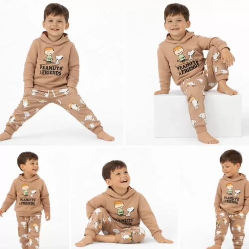 2-5 Yaş Kapşonlu Baskılı 2 Li Çocuk Takımı