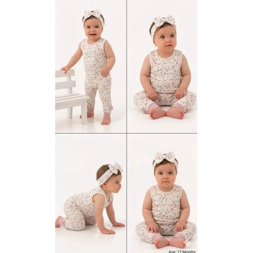 3/12 Ay Bandanalı Askılı Pamuk Bebek Takımı