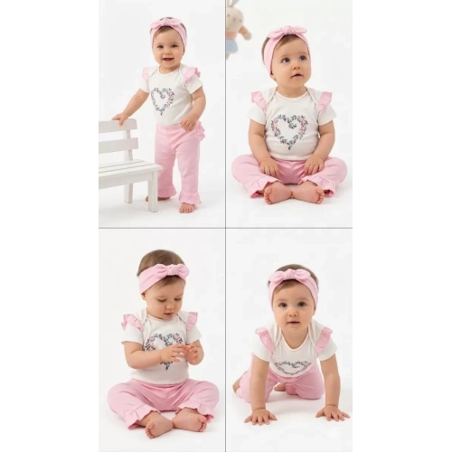 3/12 Ay Bandanalı Pamuk Bebek Takımı