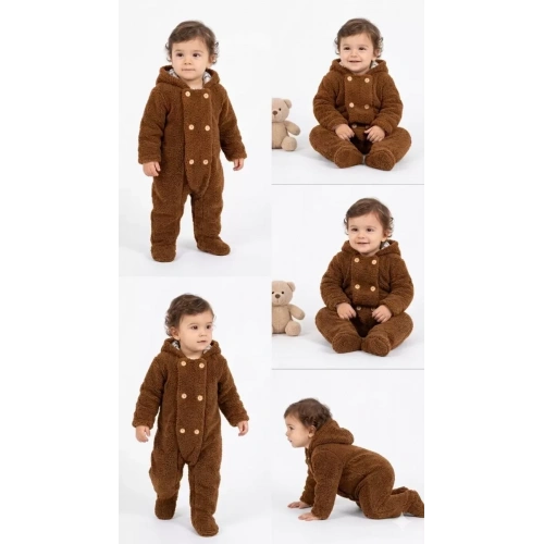 3/12 Ay Çift Düğmeli Kapşonlu Bebek Tulumu