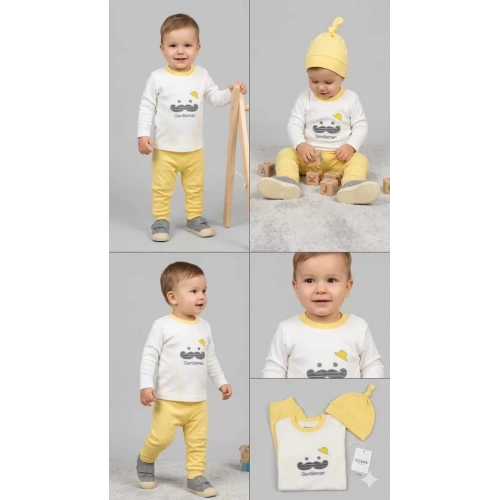 3/12 Ay Gentilmen Baskılı 3 Parça Bebek Takımı