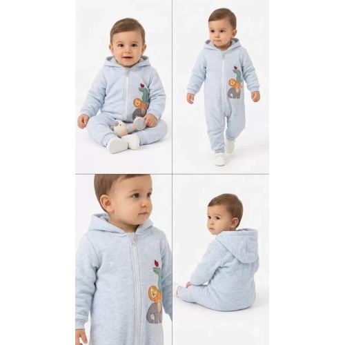 3/12 Ay Nakışlı Kapşonlu Bebek Tulumu