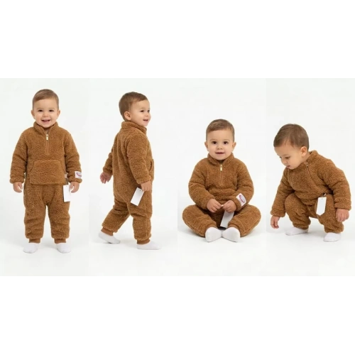 3-12 Ay Peluş Kumaş Çıtçıtlı Bebek Tulumu