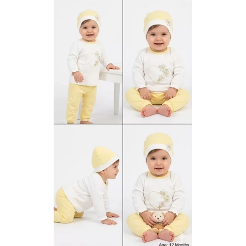3/12 Ay Şapkalı Pamuk Bebek Takımı