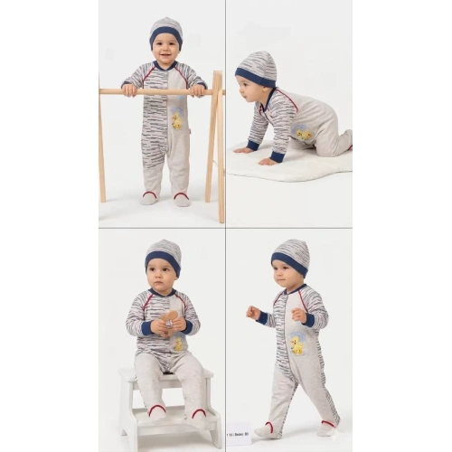 3/12 Ay Şirin Ördek Nakışlı Bebek Tulumu