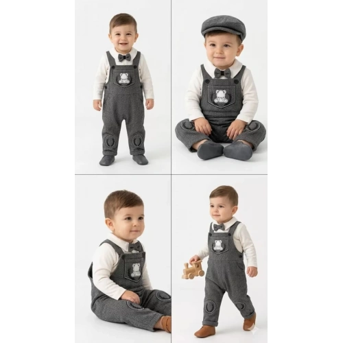 3/18 Ay Kasketli 3 Parça Salopet Bebek Takımı