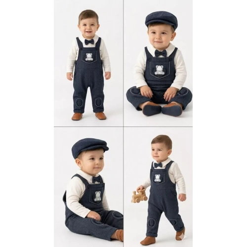 3/18 Ay Kasketli 3 Parça Salopet Bebek Takımı