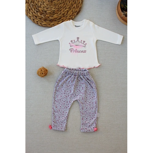 3-6 6-9 9-12 Ay Full Star Nakışlı Şapkalı Uzun Kollu Sweat 3lü Erkek Bebek Takımı Ekru