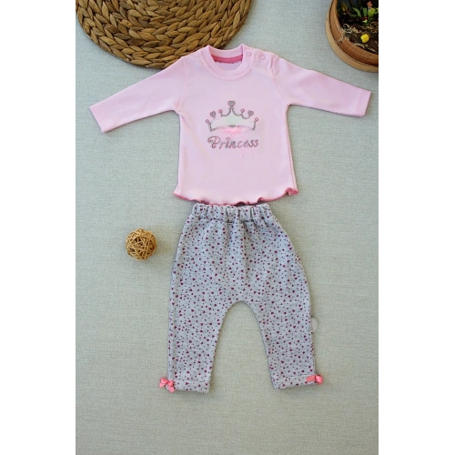 3-6 6-9 9-12 Ay Full Star Nakışlı Şapkalı Uzun Kollu Sweat 3lü Erkek Bebek Takımı Pembe