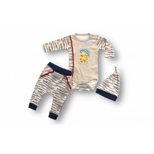 3-6 6-9 9-12 Ay Şemsiyeli Ördek Nakışlı Şapkalı Uzun Kollu Zıbınlı 3lü Kız-erkek Bebek Takımı Mavi