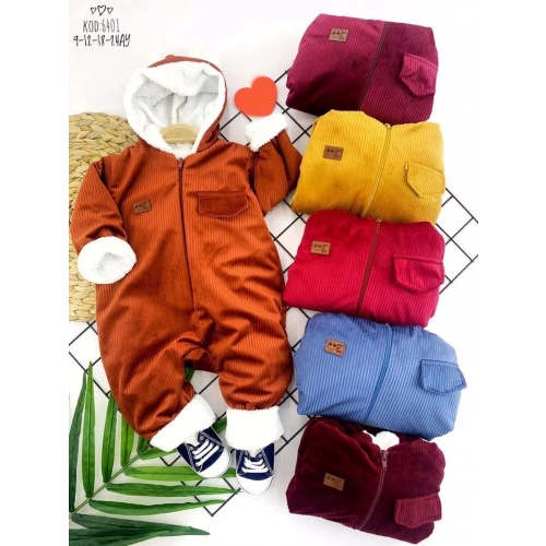 3-6-9-12 Ay Fermuar Kapamalı Kadife Kumaş İçi Tüylü Kız Erkek Bebek Tulumu Kahverengi