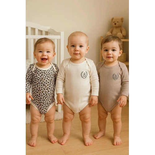 3lü Naturel Bebek Badi Zıbın -%100 Pamuk