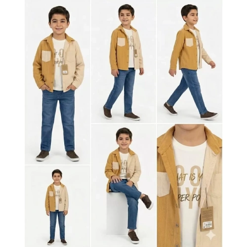 6-11 Yaş Keten Gömlekli 3 Parça Çocuk Takımı