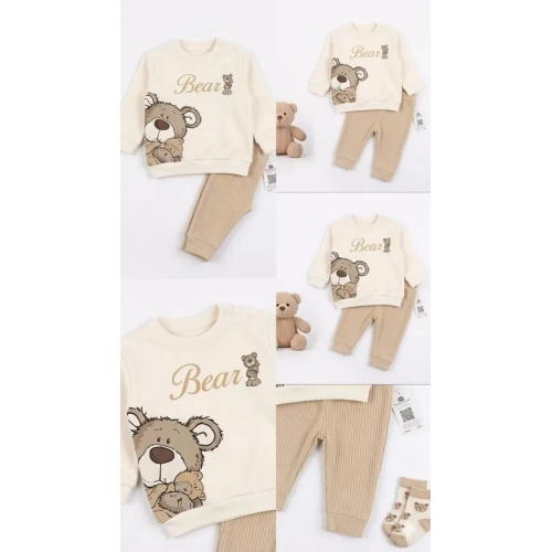 6/18 Ay Ayıcık Sırt Baskılı Bebek Takımı