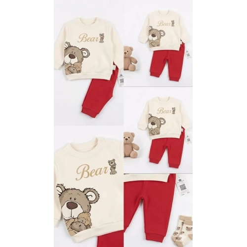 6/18 Ay Ayıcık Sırt Baskılı Bebek Takımı