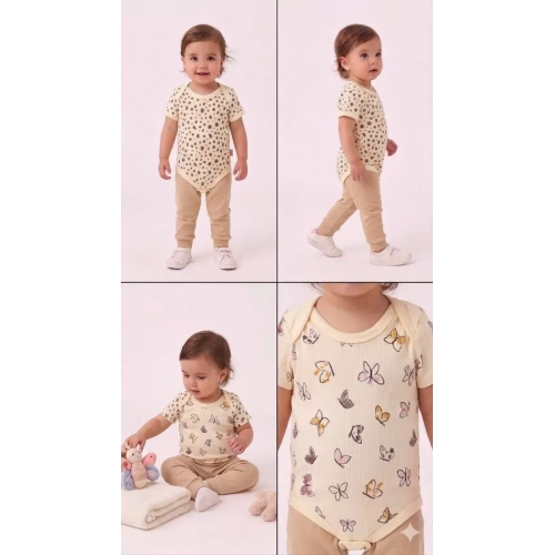 6/18 Ay Baskılı Zıbınlı Penye Bebek Takımı