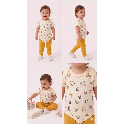 6/18 Ay Baskılı Zıbınlı Penye Bebek Takımı